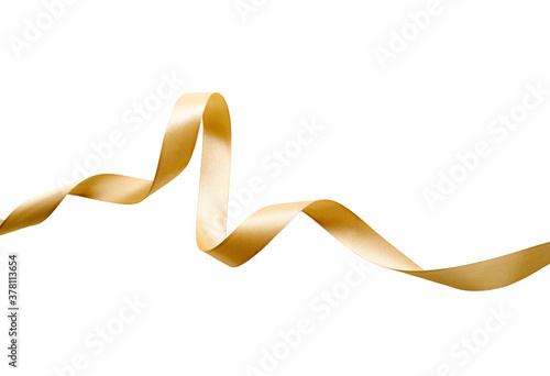 Obraz na płótnie A curly gold ribbon for Christmas and birthday present banner isolated against a white background. w salonie
