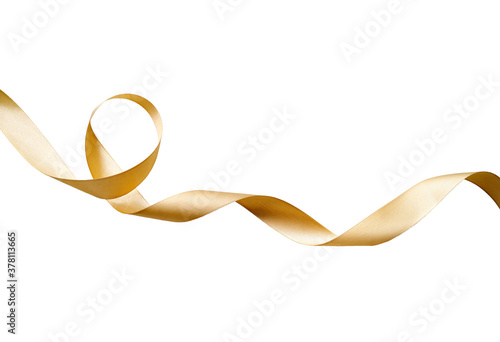 Obraz na płótnie A curly gold ribbon for Christmas and birthday present banner isolated against a white background. w salonie