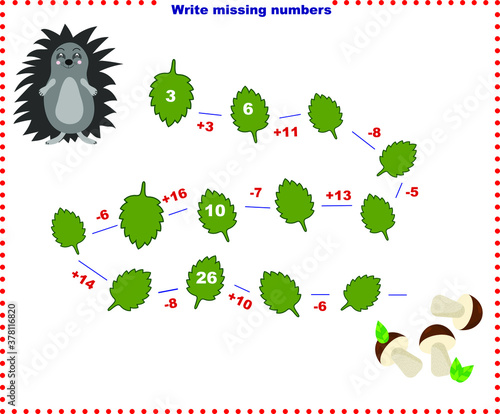 Math educational games for children. Fill in the line, write the missing numbers. mathematical activity 
