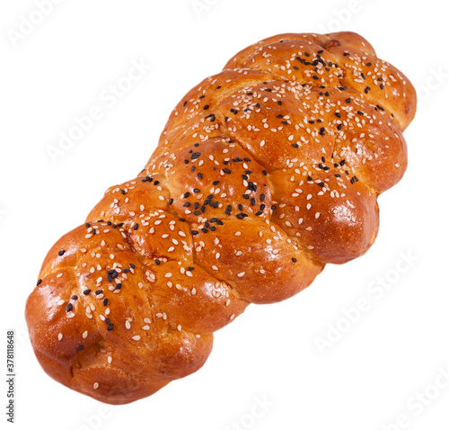 Challah with sesame seeds on a white background
