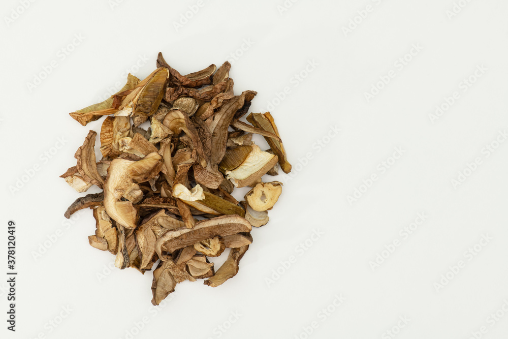 dried mushrooms on white background dried mushrooms on white background