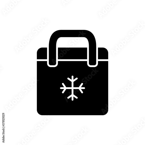 Silhouette Bag refrigerator. Outline icon of picnic cooler bag. Black simple illustration of plastic or textile thermobox with snowflake. Flat isolated vector pictogram on white background