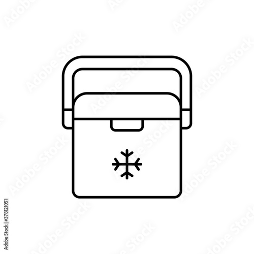 Portable Refrigerator Cooler, ice box. Linear icon of auto container for camping, picnic, barbecue. Black simple pictogram of plastic thermobox with handle. Contour isolated vector on white background