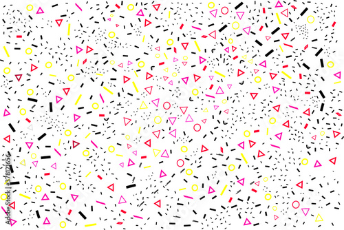 Hipster style memphis seamless pattern. Minimal geometric ornament with pink, yellow and black vector illustration icons. Memphis art style graphic modern poster, booklet, brochure or templates