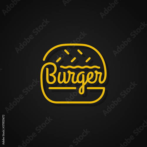 Burger linear logo. Yellow burger on background