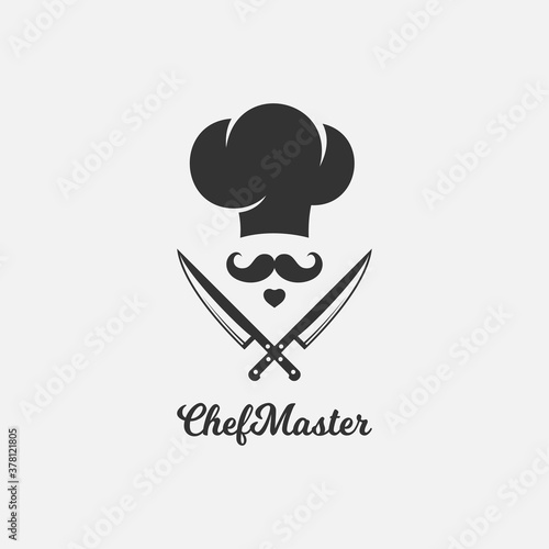 Chef logo with chef hat and knifes on background