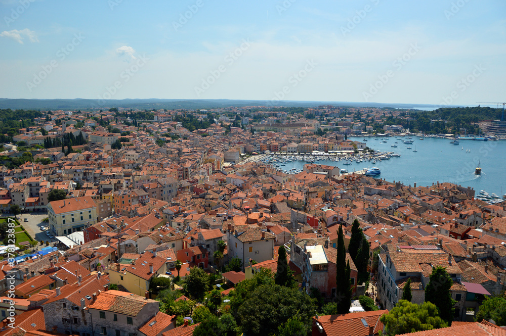 panoramic view of Rovinj Croatia old town seen from church tower