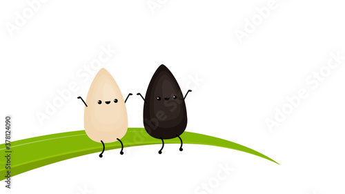 Black and white sesame seed character. Sesame seed on white background.
