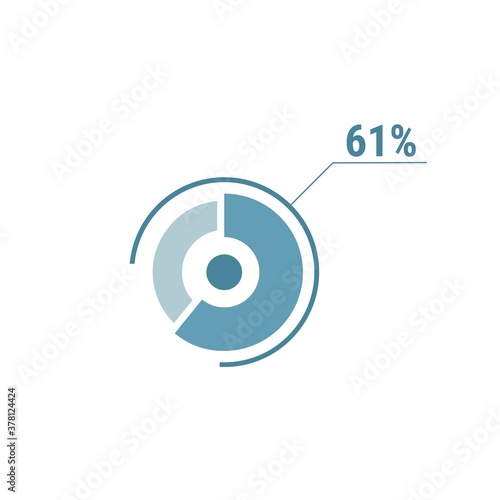Circle diagram sixty one percent pie chart 61. Circle percentage vector diagram.
