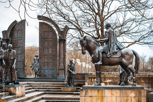 Monument to the Gottingen Seven in Hanover, Germany. photo