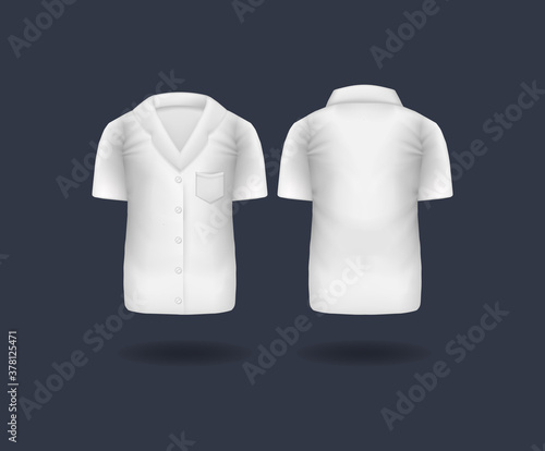 Realistic white medical T-shirt, lab uniform, doctor medical laboratory clothes, hospital professional suit isolated vector. Realistic doctor coat mockup.