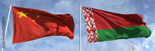 National flags of China and Belarus, 3d rendering