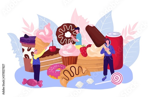 Sweet food, delicious sweets and fresh pastry vector illustration. Chocolate ...