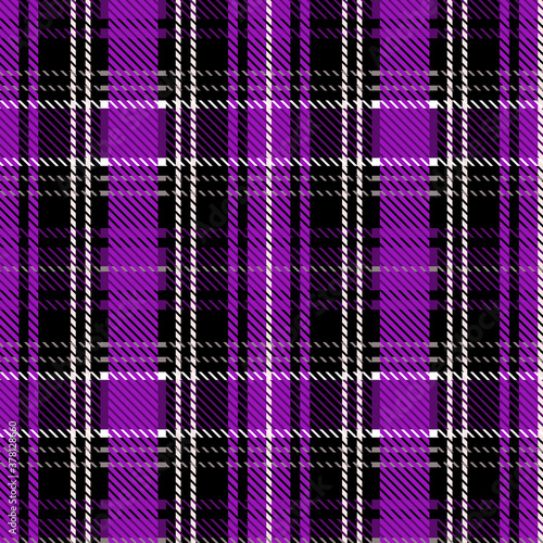 Cute punk purple plaid vector seamless pattern. Checkered scottish flannel print for celtic home decor. For highland tweed trendy graphic design. Tiled rustic houndstooth grid. 