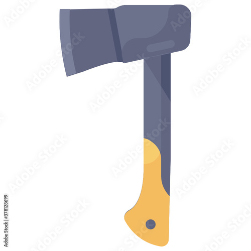 
A tool with long wooden handle and sharp blade, axe icon 
