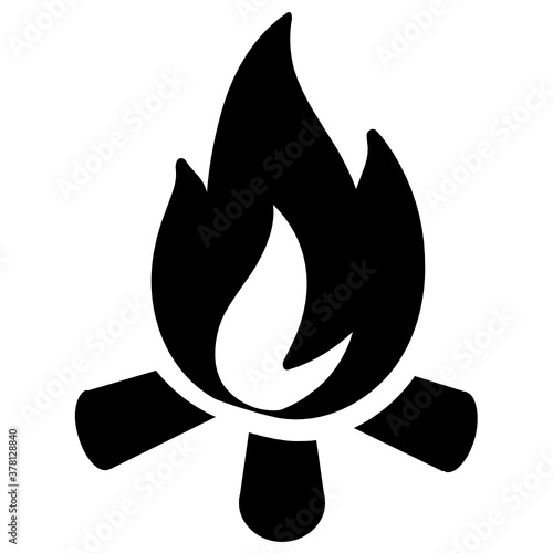 
Campfire, wood logs with fire flame icon in flat design.

