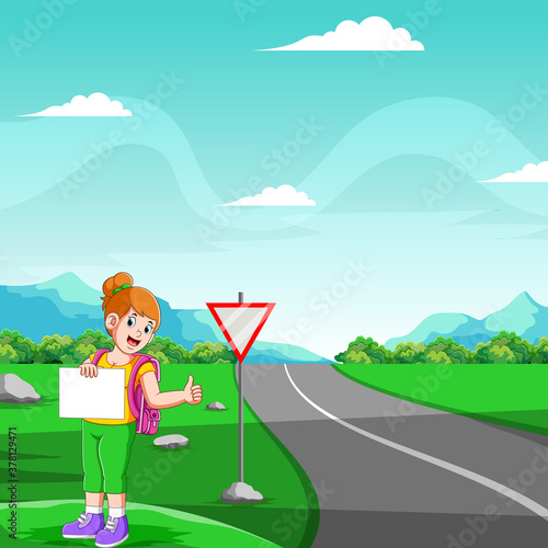 Young girl are standing and holding the blank board