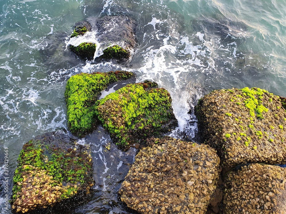 Water Rocks Italy Point and shoot in Italy. Cloudy day at Capo Portiere, LT, Italy Waves ...