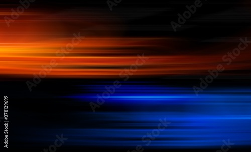 Abstract background blurred blue red orange rays light on black with the gradient texture lines effect motion design pattern graphic.