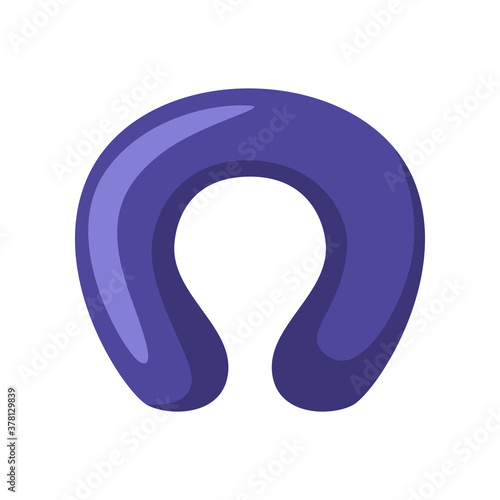 Purple neck pillow for sleep on white background. Soft elements bedtime for lifestyle and travel in style flat .