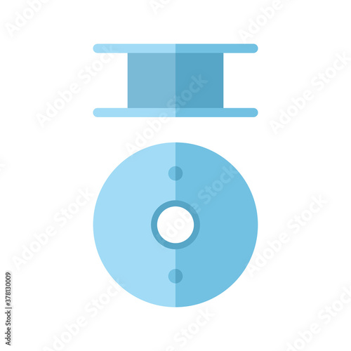 Bobbin isolates on white background. Spool blue color for sewing, sew machine in flat style.