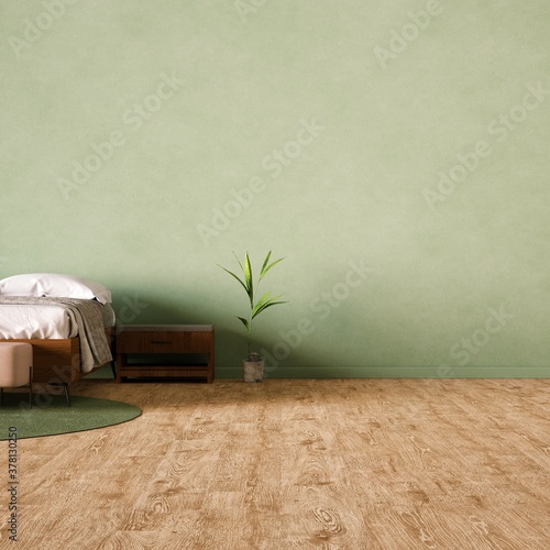 Bedroom with Wooden Flooring and Modern Cozy Bed Art Print Interior Mockup