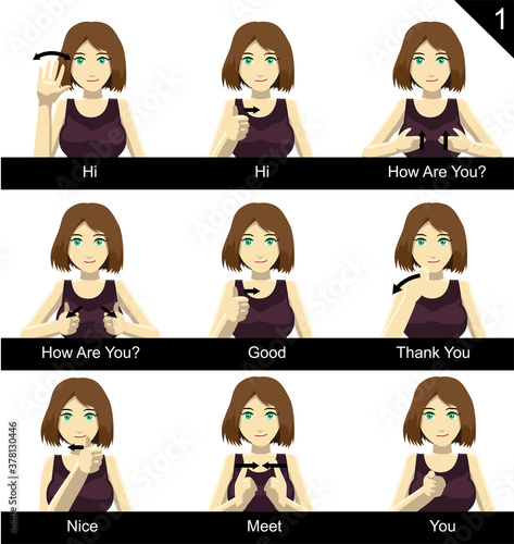 Manga Style Sign Language Set 1 Greetings