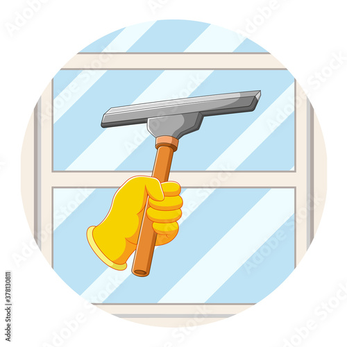 The hand clean the windows with the window cleaner