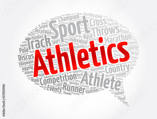 Athletics message bubble word cloud collage, sport concept background