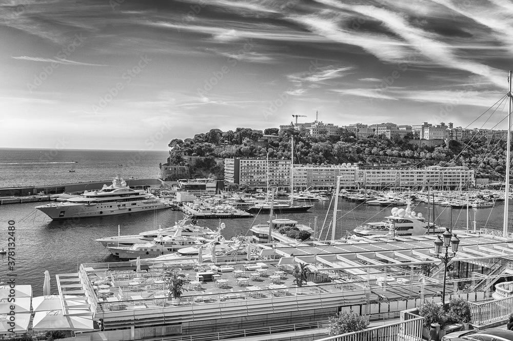 View over luxury yachts and apartments in Monte Carlo, Monaco