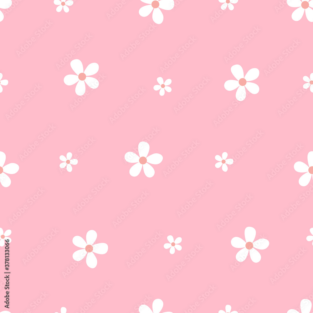 White floral vector on pink seamless background White floral vector on pink seamless background