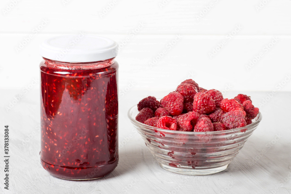 raspberry jam and raspberries, food raspberry jam and raspberries, food