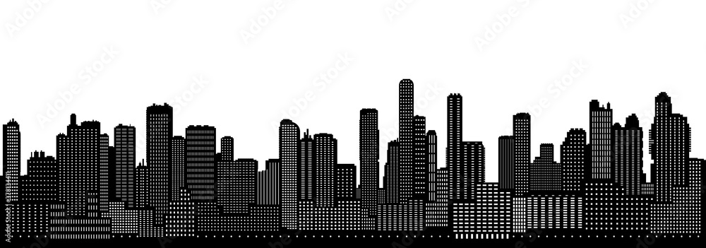 Seamless black and white cityscape silhouette