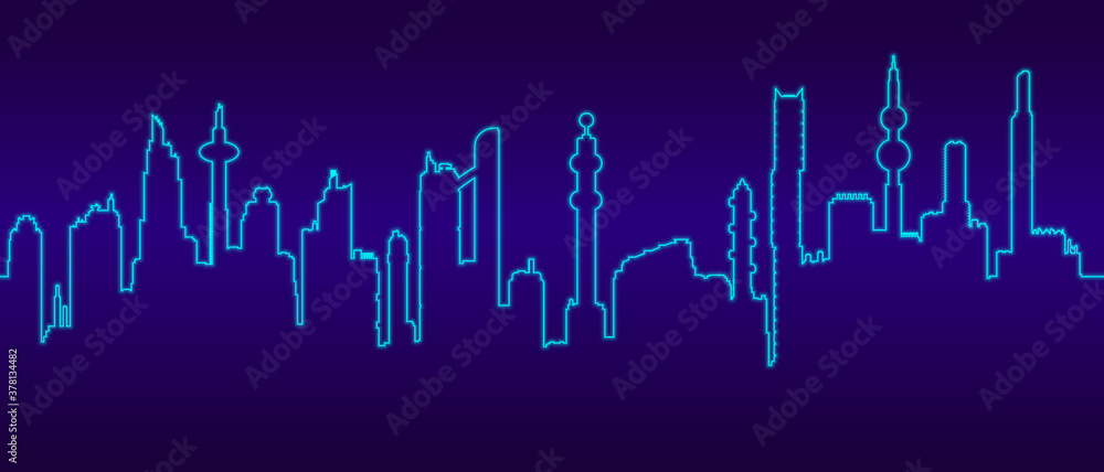 Seamless cyberpunk cityscape silhouette