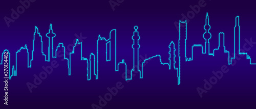 Seamless cyberpunk cityscape silhouette