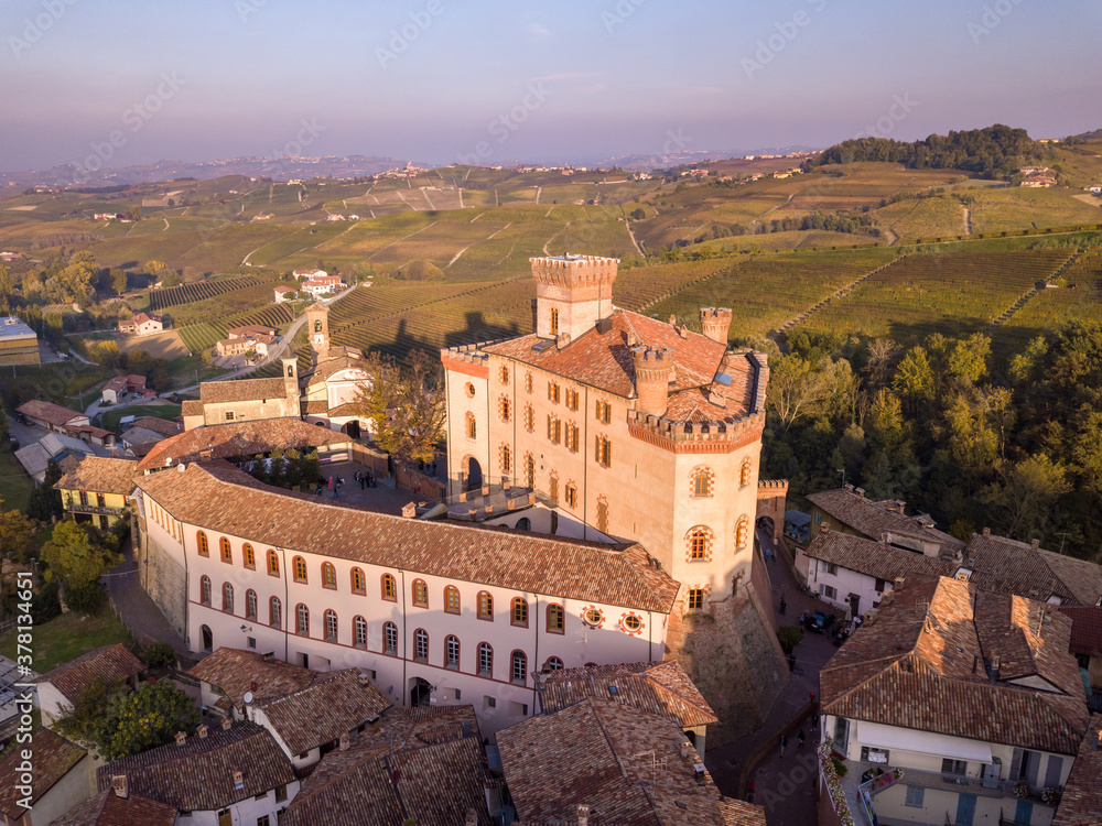 Aerial view of Barolo, Langhe, Piedmont, Italy
