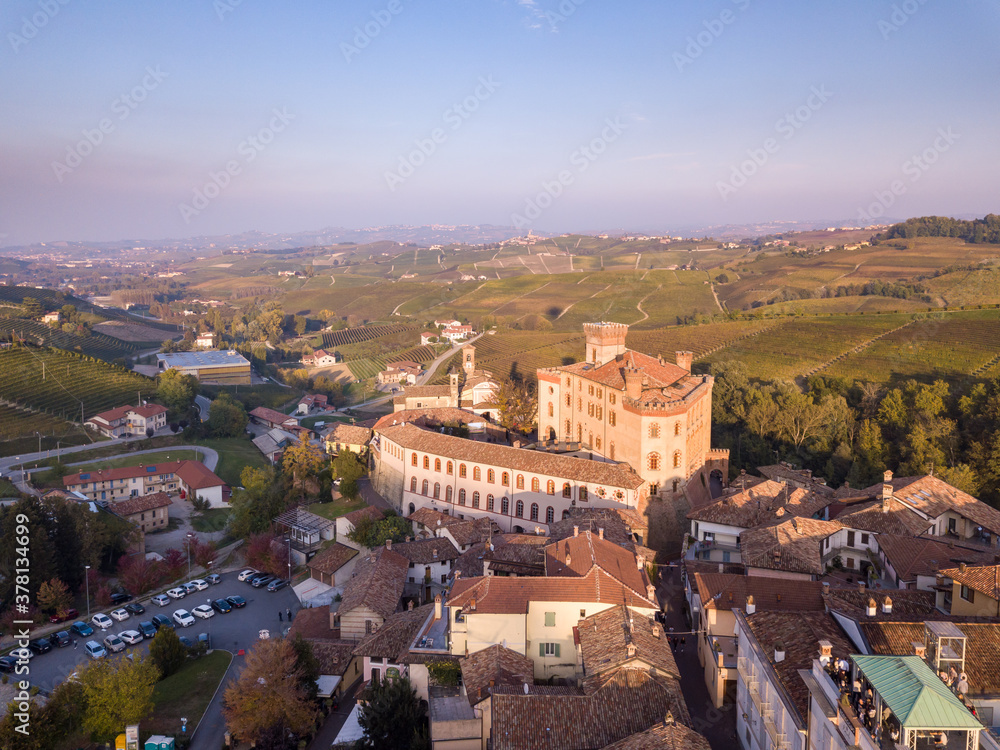 Aerial view of Barolo, Langhe, Piedmont, Italy