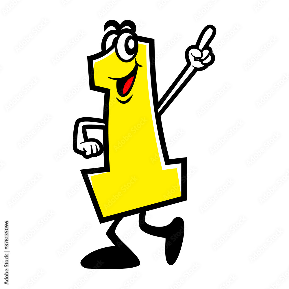 Funny Number One Cartoon Characters walking with Number One hand gesture  Vector Stock Vector | Adobe Stock