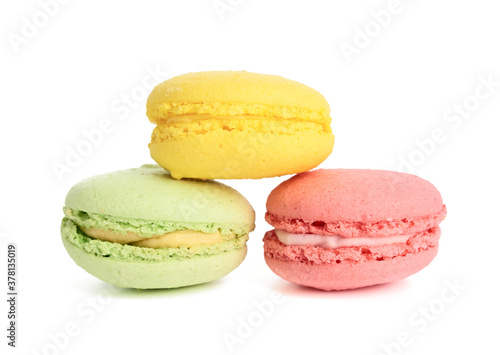 round baked macarons isolated on a white background