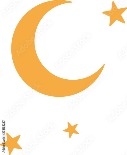 Moon and stars. Yellow moon and stars isolated on white background. Vector stock.