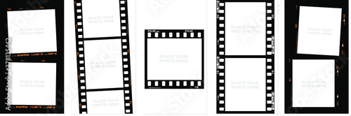 Set of Social stories filmstrips templates. Film frame background with space for your text or image. Trendy editable camera roll effect design. Lifestyle concept. Vector illustration photo