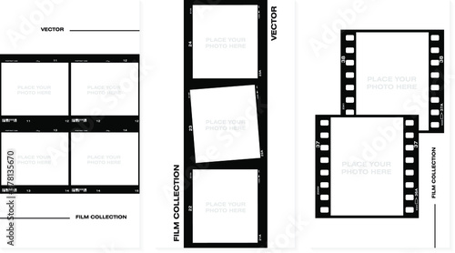 Set of Social stories filmstrips templates. Film frame background with space for your text or image. Trendy editable camera roll effect design. Lifestyle concept. Vector illustration