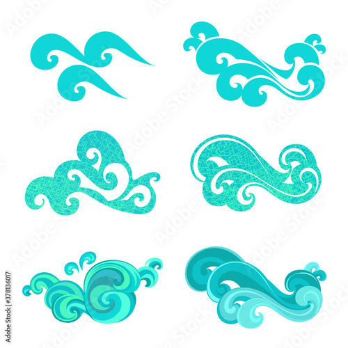 Waves vector set, element design, sign symbol or logo, natural water, aqua. Wave background.
