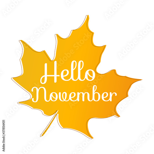 Hello November quote in orange maple leaf