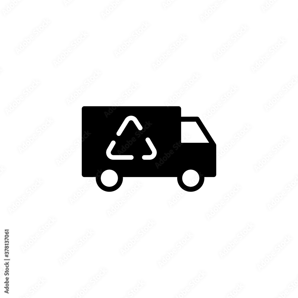 Eco Truck Icon in black flat glyph, filled style isolated on white background