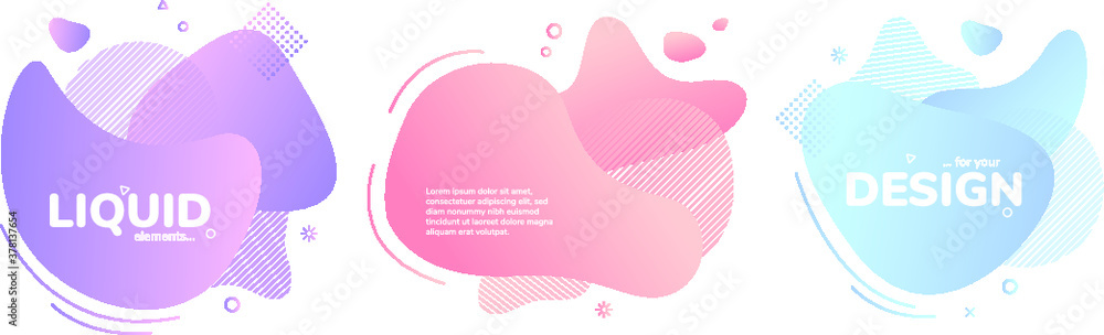 Set of abstract modern graphic banners. Gradients fluid shape. Dynamic liquid form with bright colors and place for your text. Geometric template logo, flyer or presentation design.Vector illustration