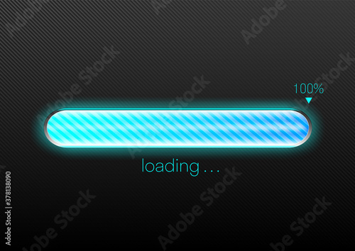 Modern blue progress loading bar 100% vector illustration, technology concept