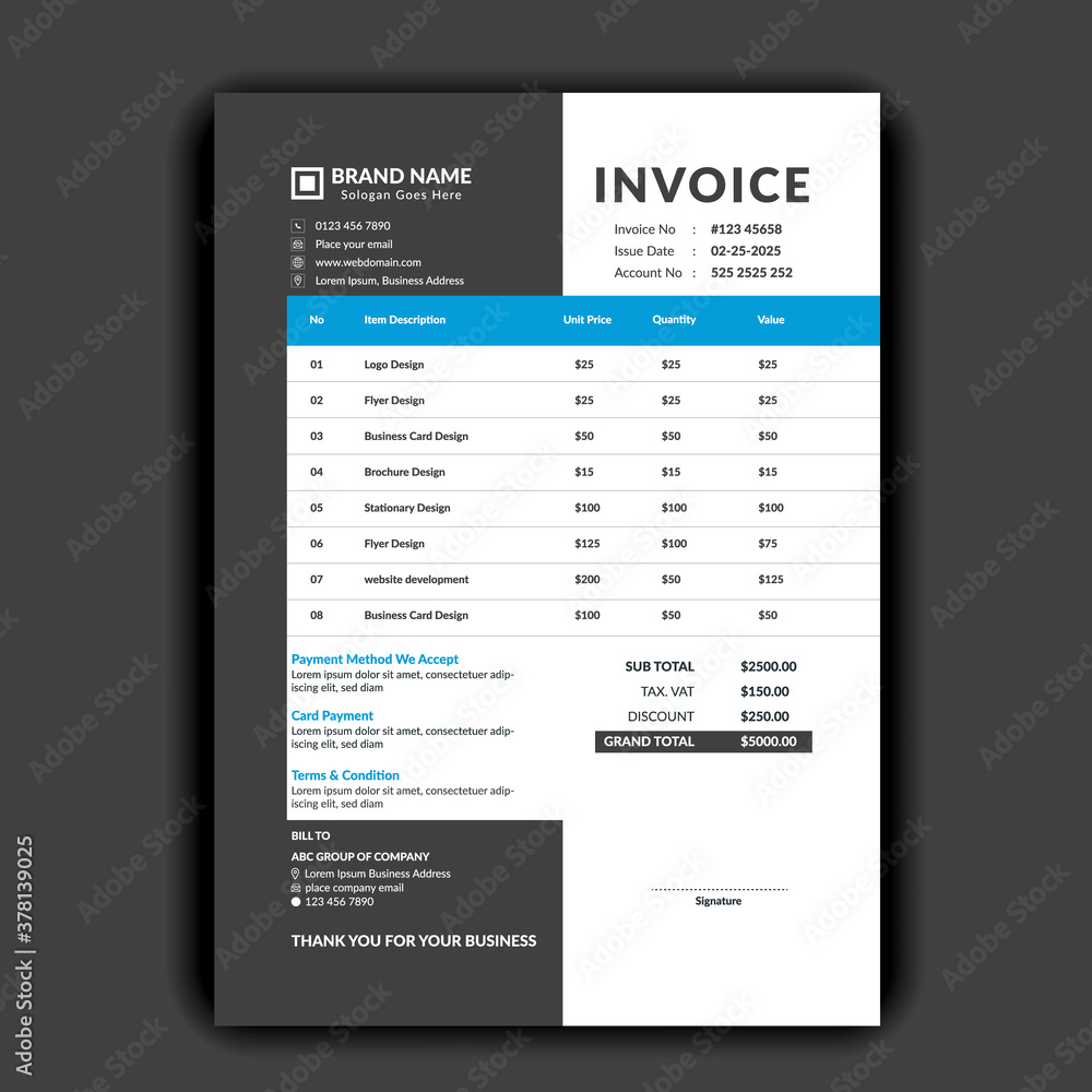 Professional and modern business invoice template, minimal business invoice template Professional and modern business invoice template, minimal business invoice template