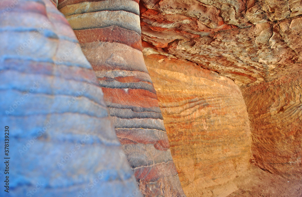 Different natural patterns on the rocks in Petra, Jordan