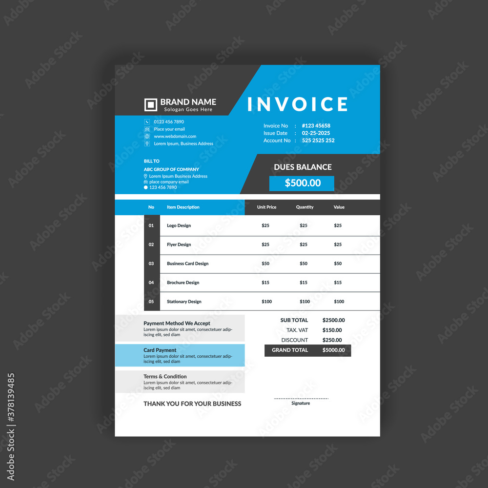Obraz premium Business invoice template vector format, invoice format template